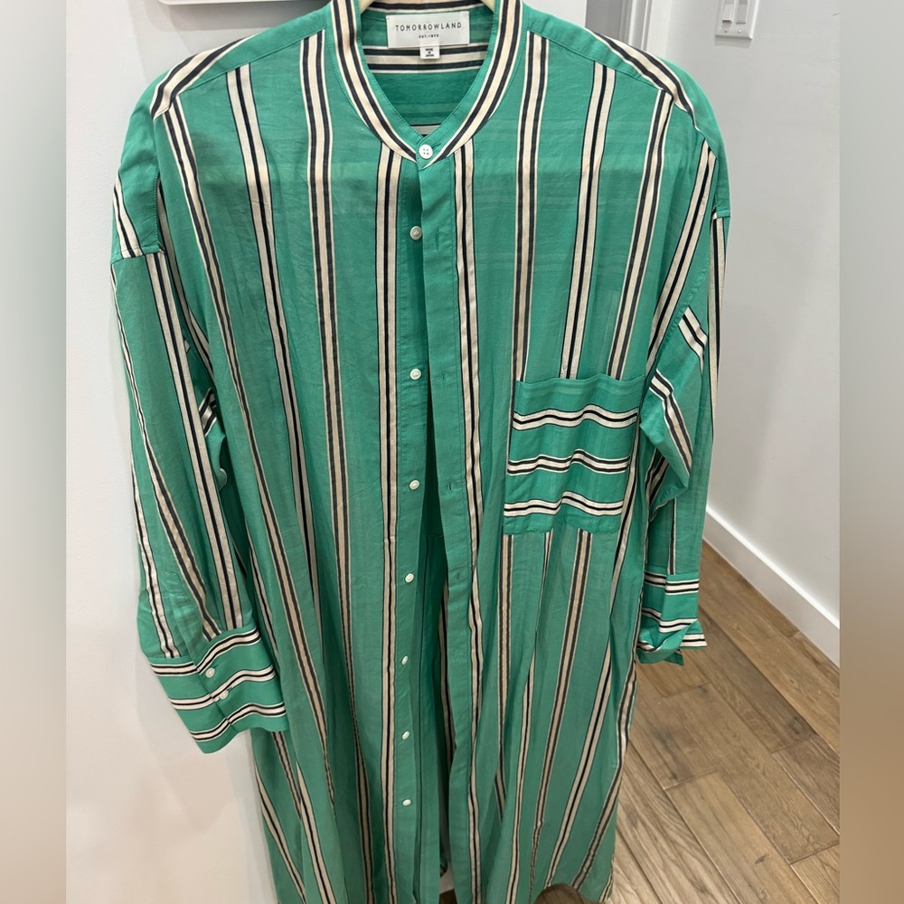 TOMORROWLAND Green and White Casual Button Down Shirt